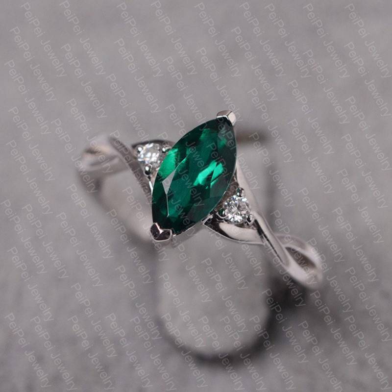 Smaragd Ring Sterling Silber Marquise Schnitt Mai Geburtsstein Für Frauen Verlobungsring von JackDesignJewelry