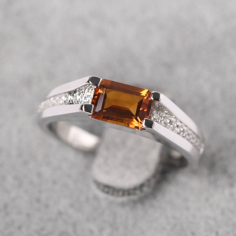 Smaragdschliff 5x7 Mm Citrin Weitband Jubiläumsring Sterling Silber November Birthstone Ring von JackDesignJewelry
