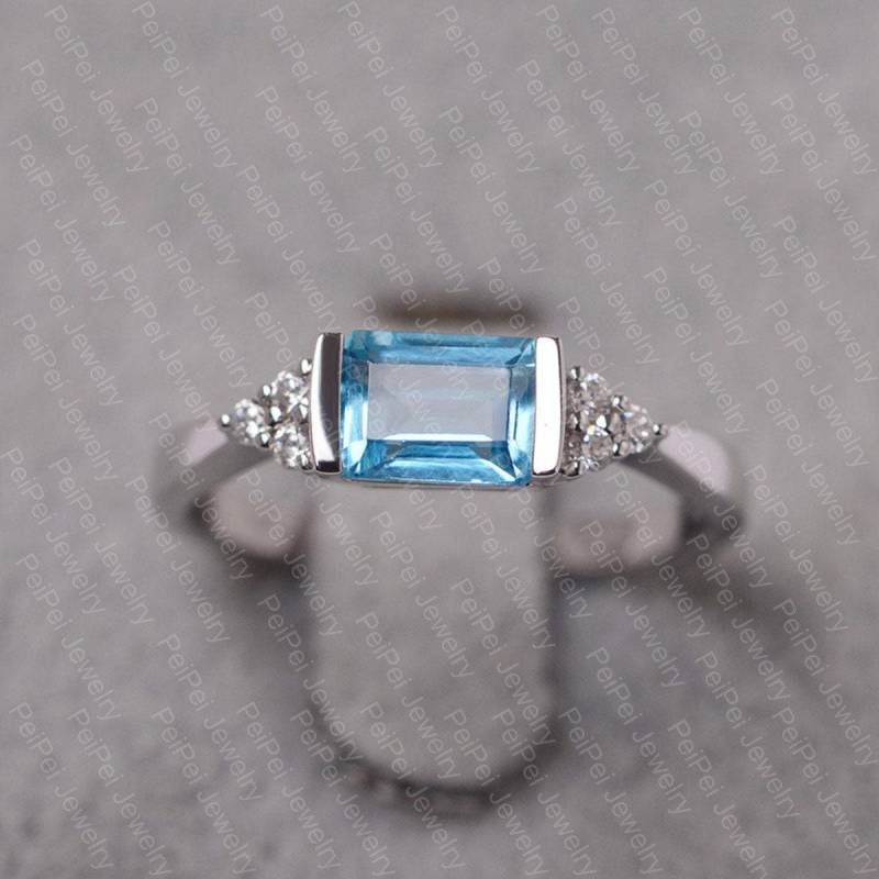 Smaragdschliff Schweizer Blautopas Ring Sterling Silber Verlobungsring Blauer Edelstein von JackDesignJewelry