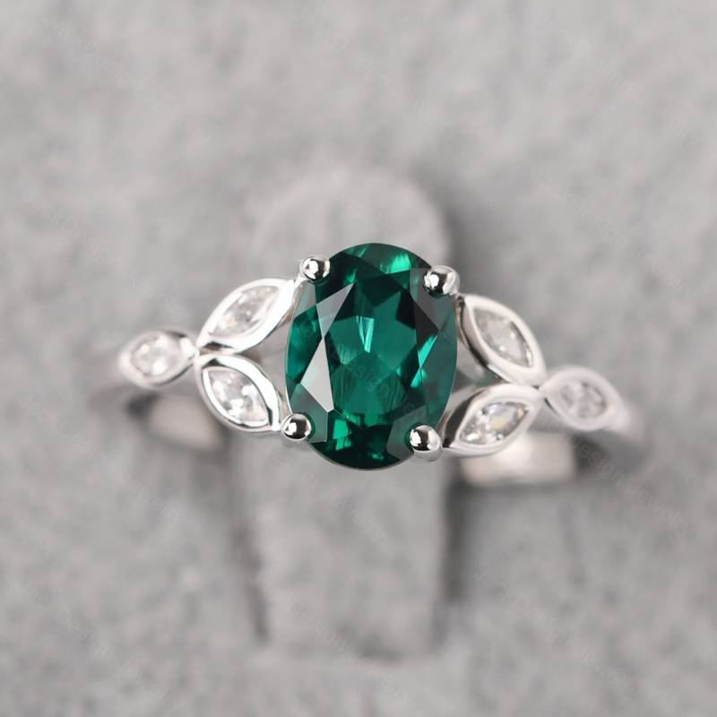 Split Schaft Smaragd Blatt Versprechen Ring Sterling Silber Oval Geformten Mai Geburtsstein von JackDesignJewelry