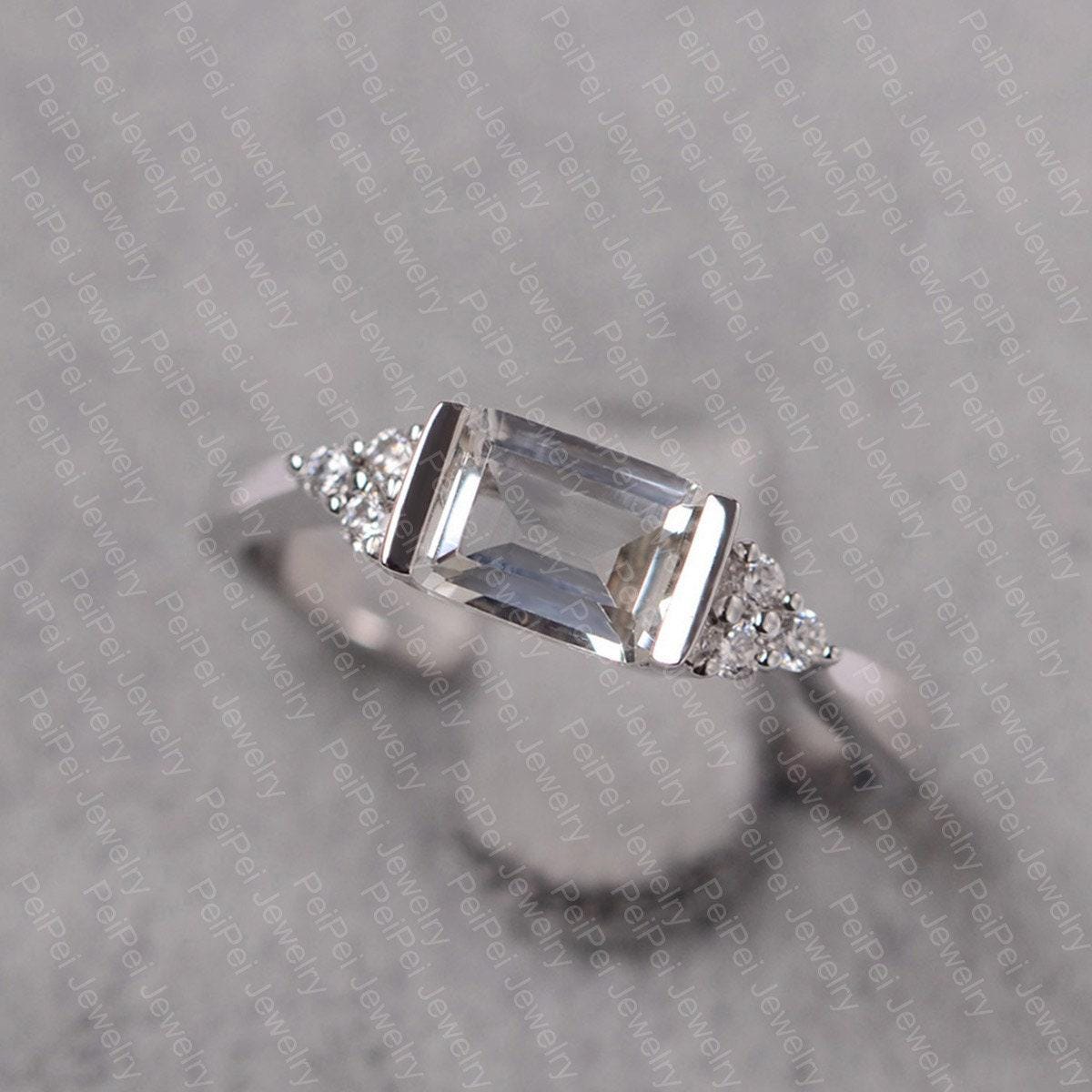 Weiß Topas Ring Smaragd Geschnitten Weißgold Simuliert Diamant Ehering Für Frauen von JackDesignJewelry