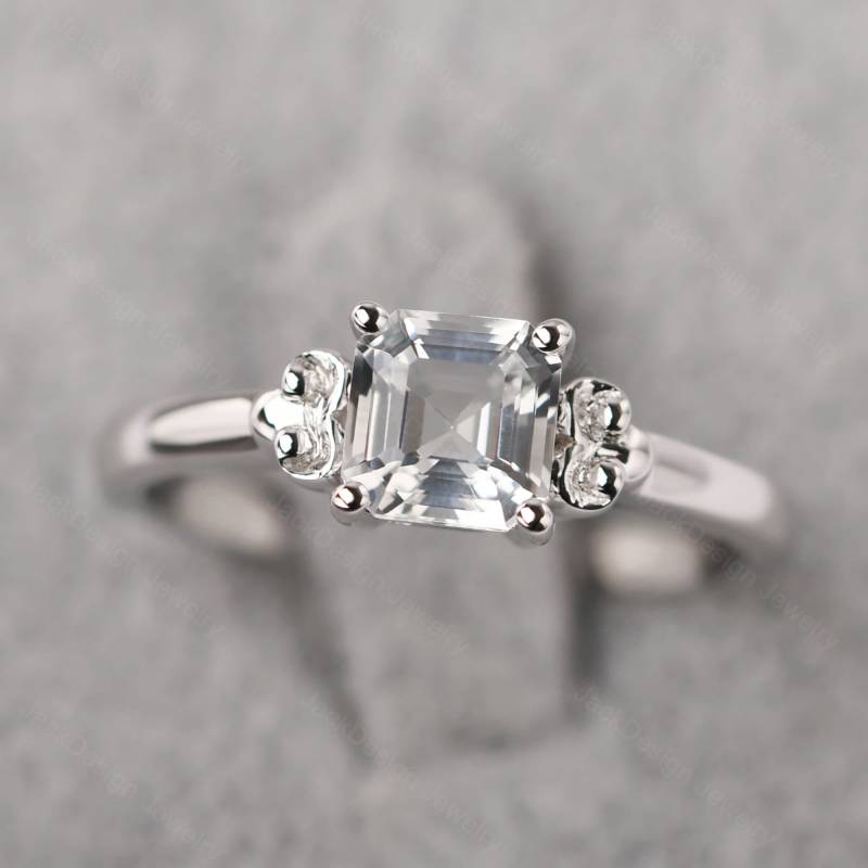 Weißer Topas Ehering Asscher Schnitt Simulierter Diamant Verlobungsring November Geburtsstein von JackDesignJewelry