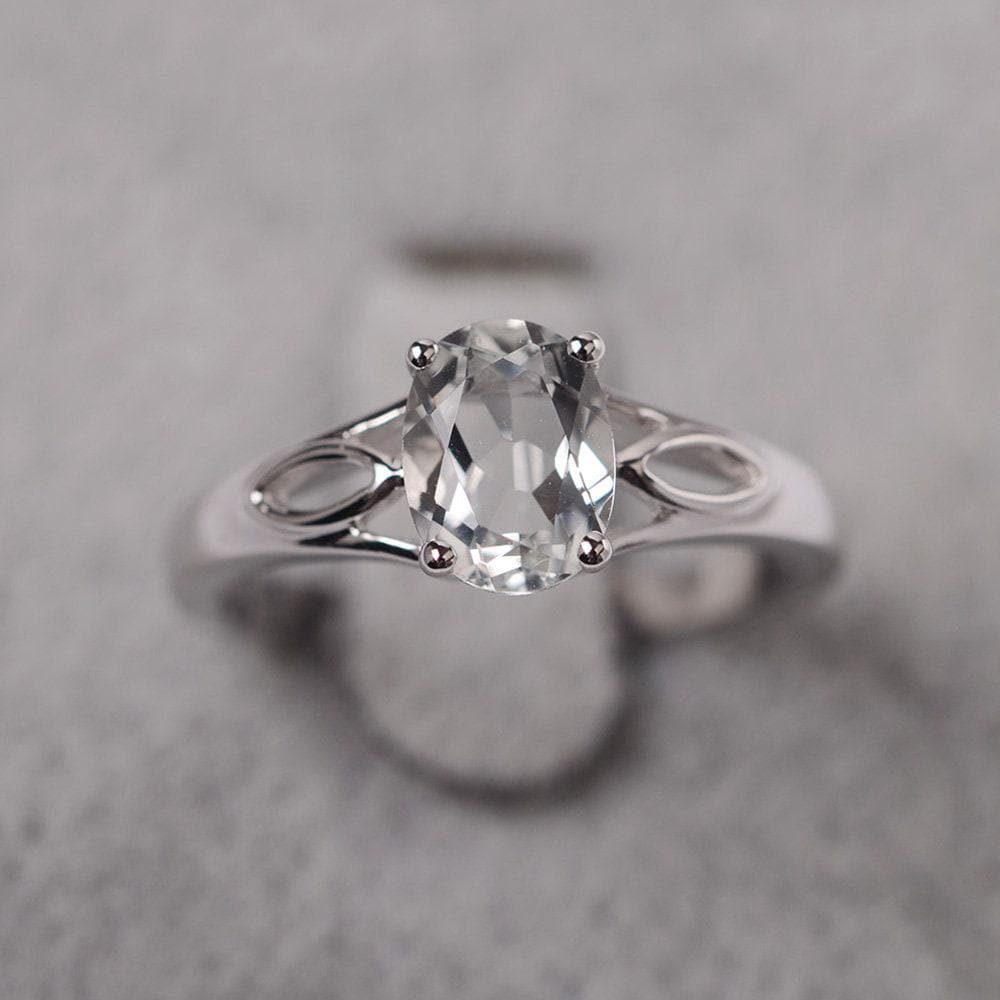 Weißer Topas Ring Sterling Silber Solitär Ovalschliff Verlobungsring Für Frauen von JackDesignJewelry