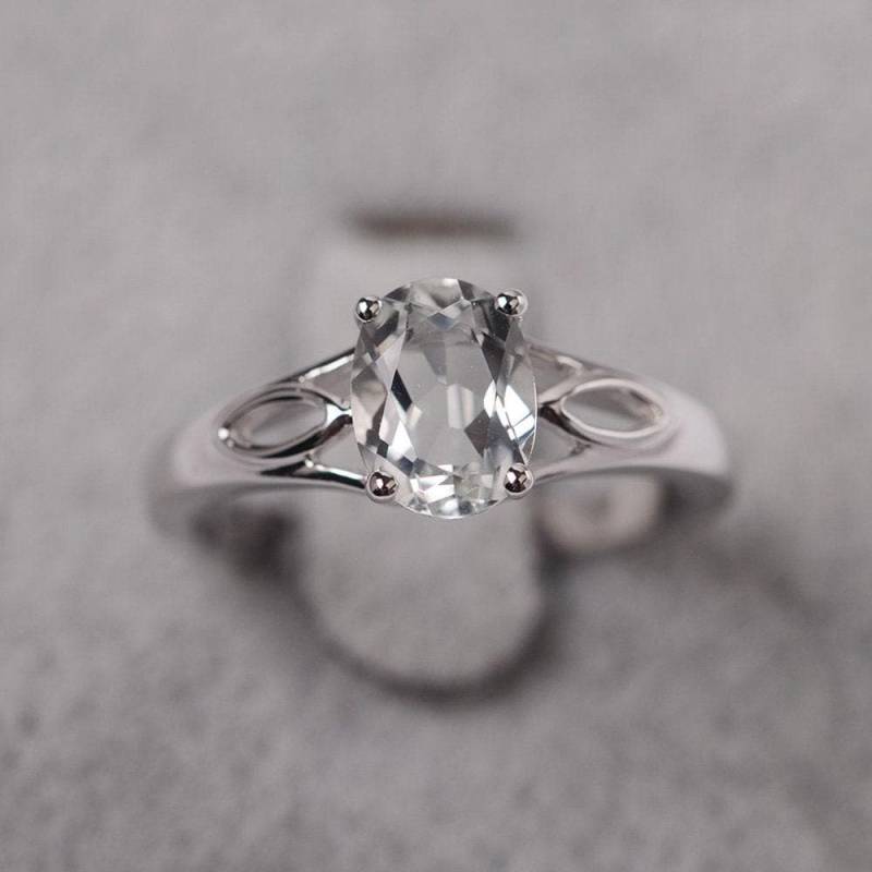 Weißer Topas Ring Sterling Silber Solitär Ovalschliff Verlobungsring Für Frauen von JackDesignJewelry