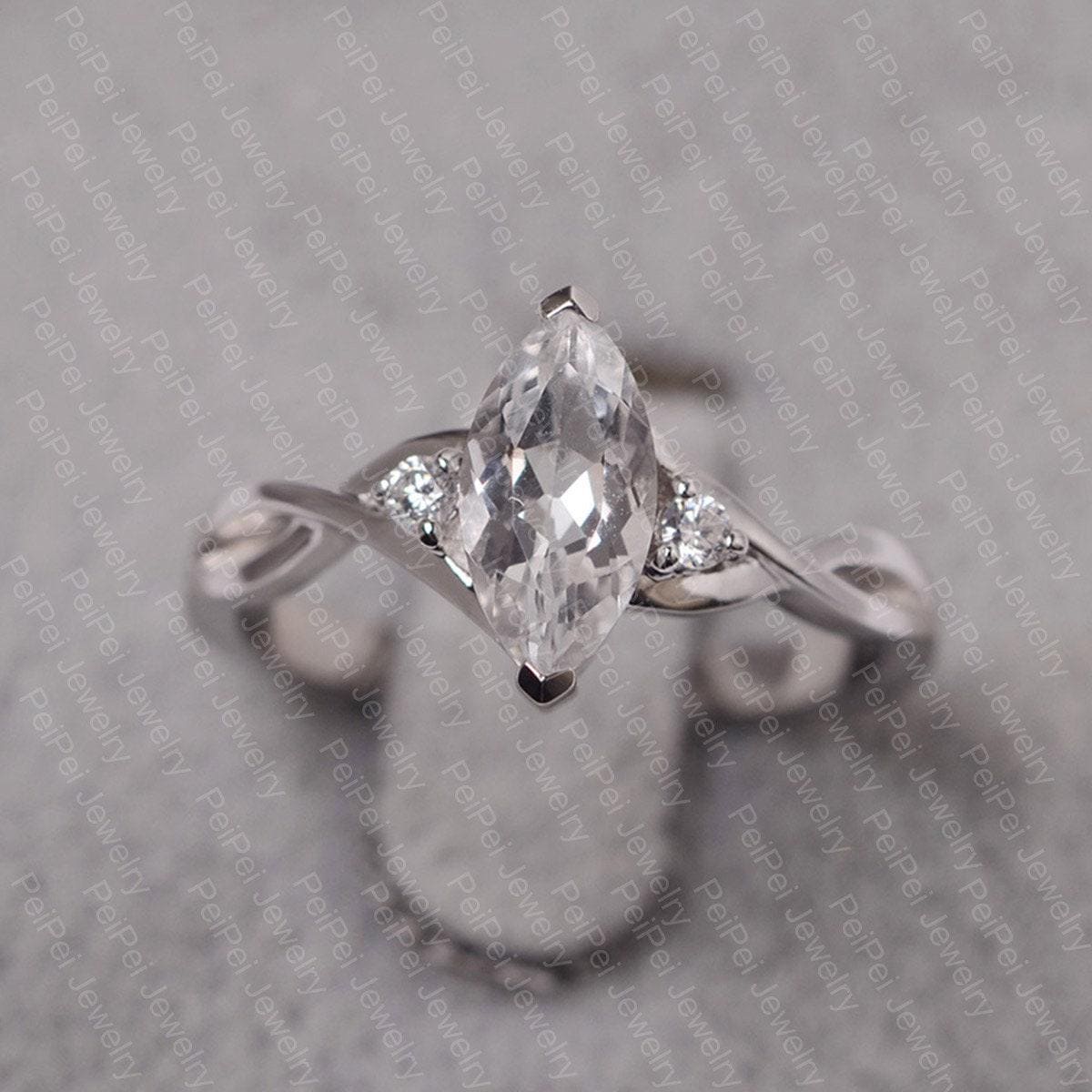 Weißer Topas Ring Sterling Silber Twist Verlobungsring Für Frauen Marquise Schliff Edelstein von JackDesignJewelry