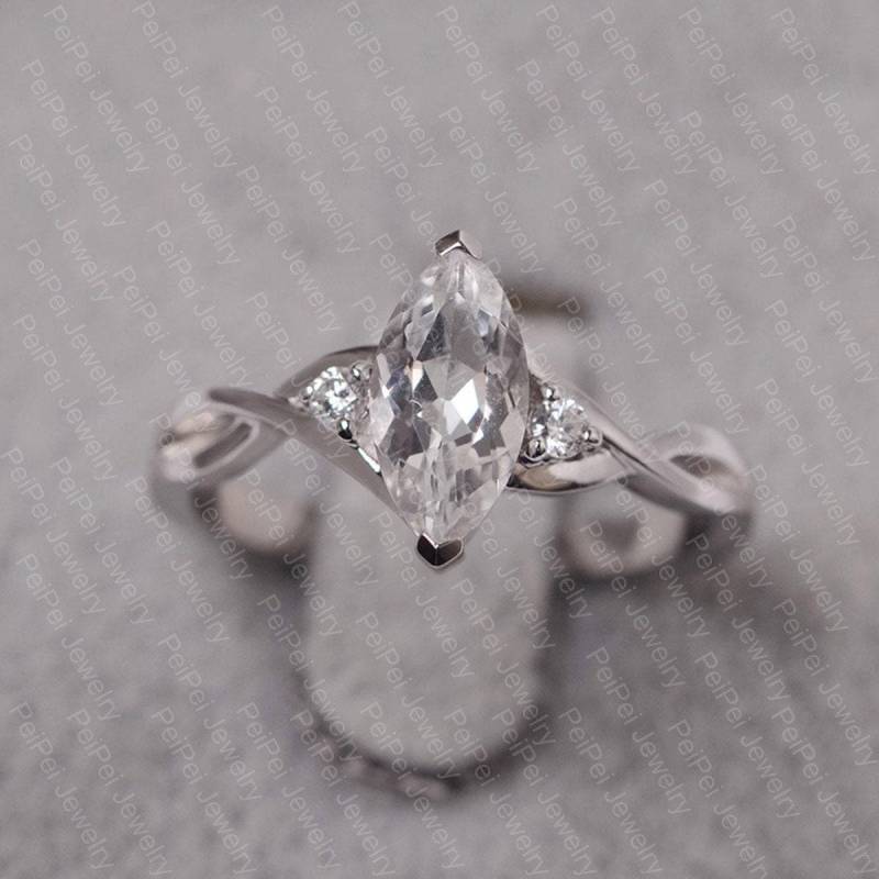 Weißer Topas Ring Sterling Silber Twist Verlobungsring Für Frauen Marquise Schliff Edelstein von JackDesignJewelry