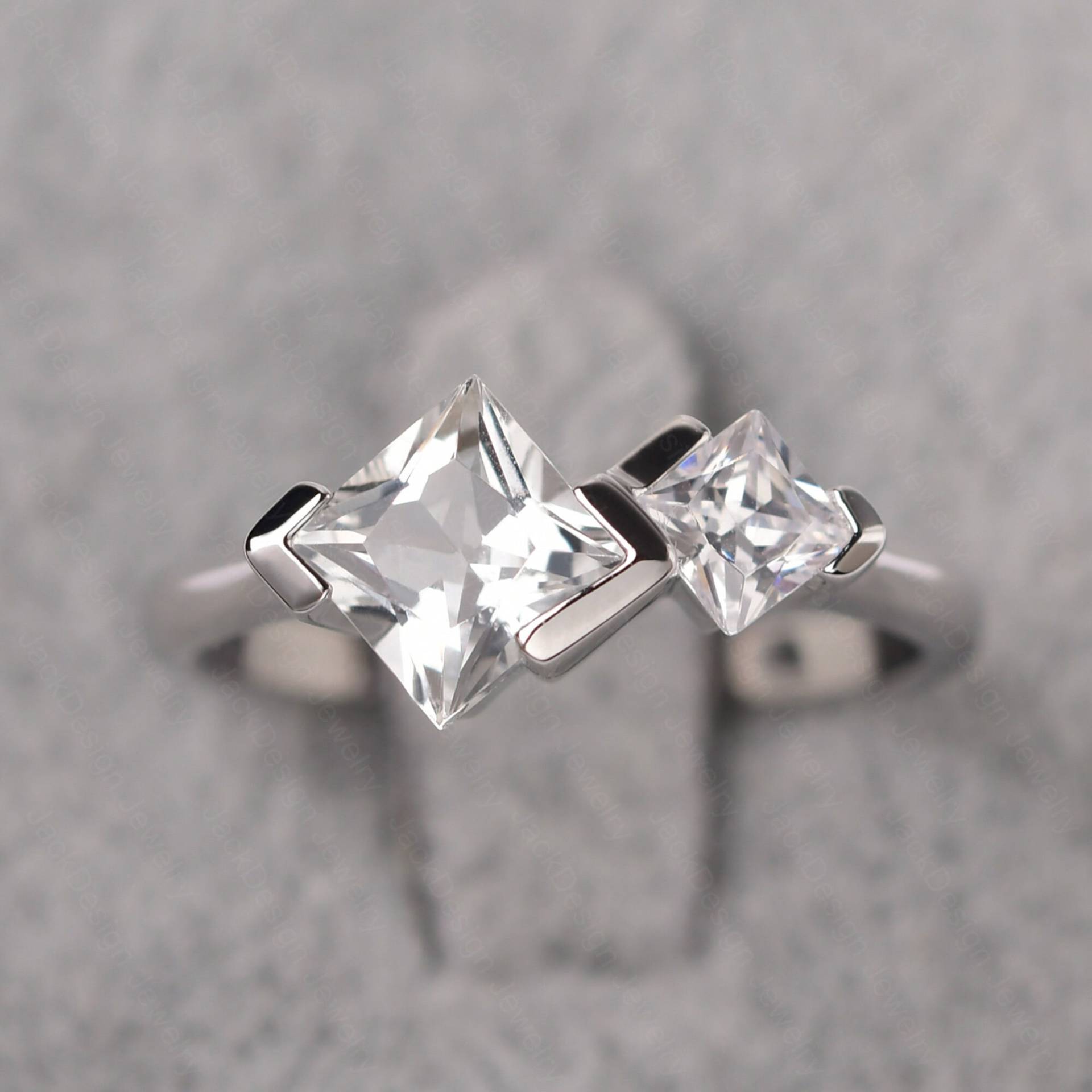 Weißer Topas Verlobungsring Princess Cut Sterling Silber 2 Birthstone Ring November Weißer Topas Verlobungsring Princess Cut Sterling Silber 2 Birthstone Ring November von JackDesignJewelry
