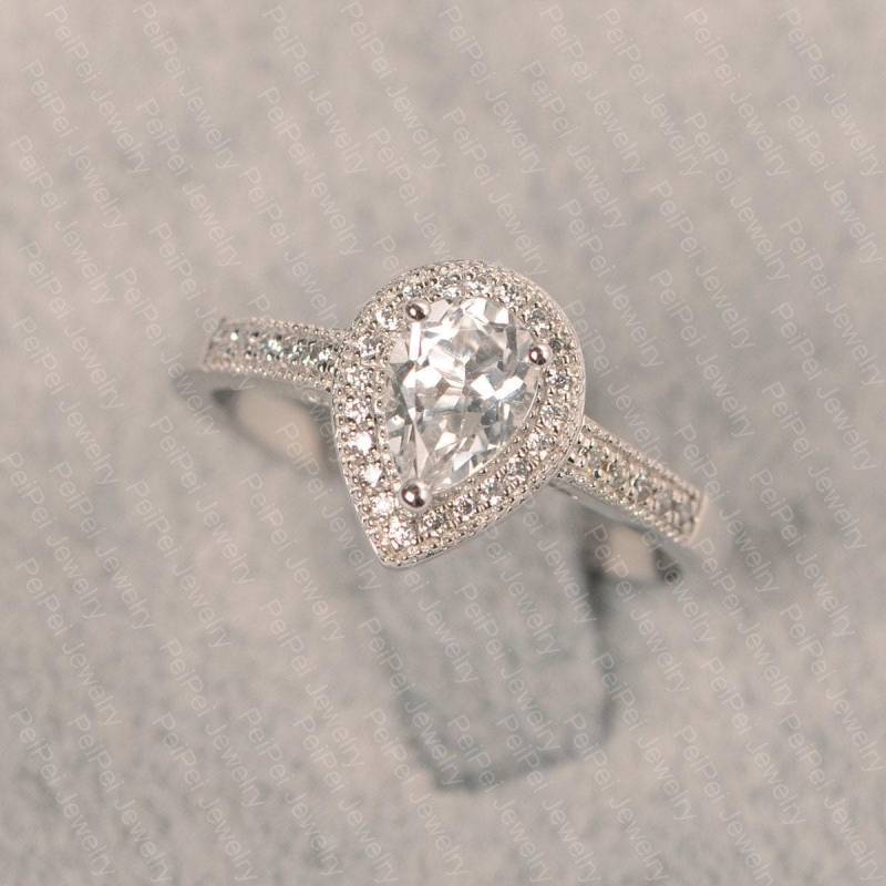 Weißer Topasring Silber Brautring Feiner Hochzeitsring von JackDesignJewelry