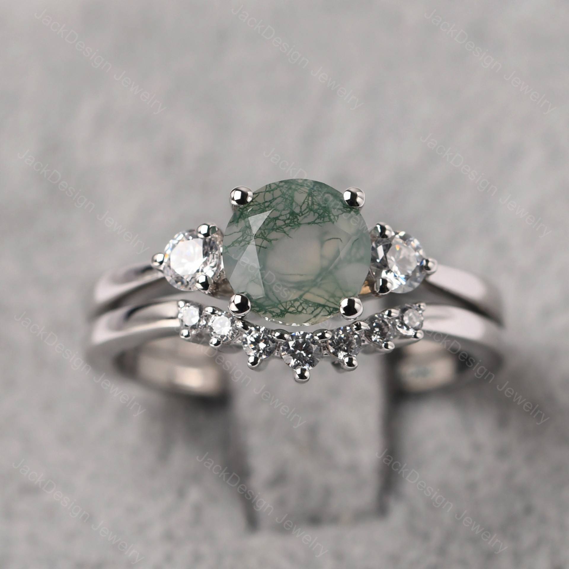 Zarte Moos Achat Braut Set Ringe Sterling Silber Rundschliff 7x7 Mm Hochzeits Zarte Moos Achat Braut Set Ringe Sterling Silber Rundschliff 7x7 Mm Hochzeits von JackDesignJewelry