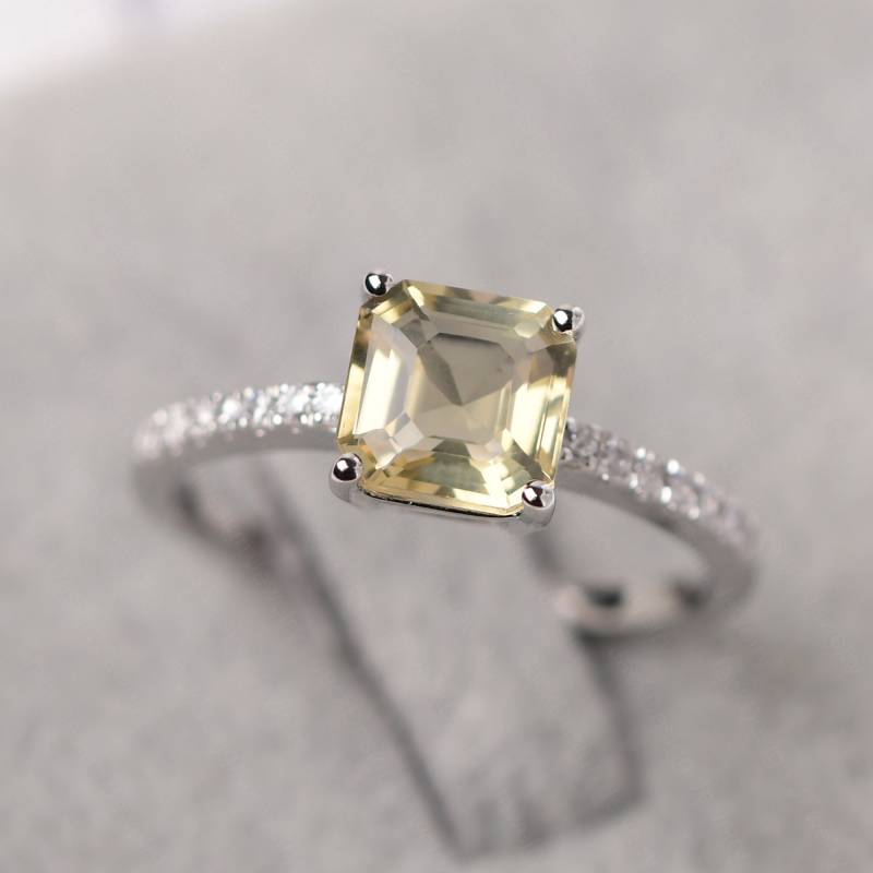Zitrone Quarz Ring Sterling Silber Asscher Cut Gelb Stein Versprechen Jahrestag Geschenke von JackDesignJewelry