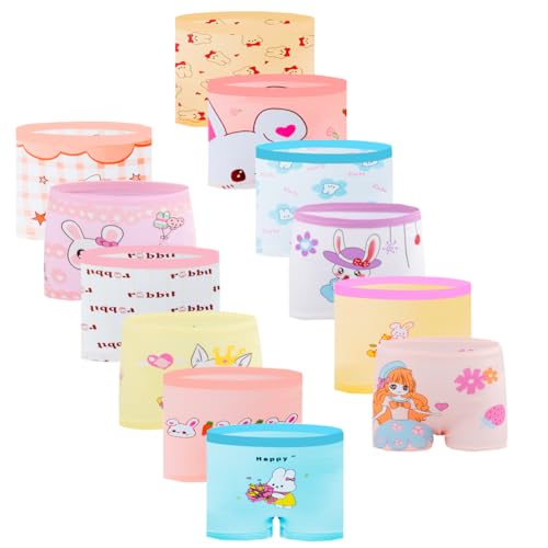 JackLoveBriefs Boxershorts aus Baumwolle Unterwäsche für Mädchen 12 Pack (Größe:L, Mehrfarbig, 5-7 Jahre) von JackLoveBriefs