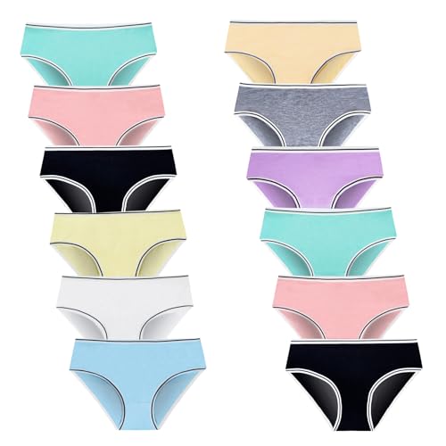 JackLoveBriefs Teenager Mädchen Unterwäsche Slip 12er Pack 8-11 Jahren(Mehrfarbig,Größe：L) von JackLoveBriefs
