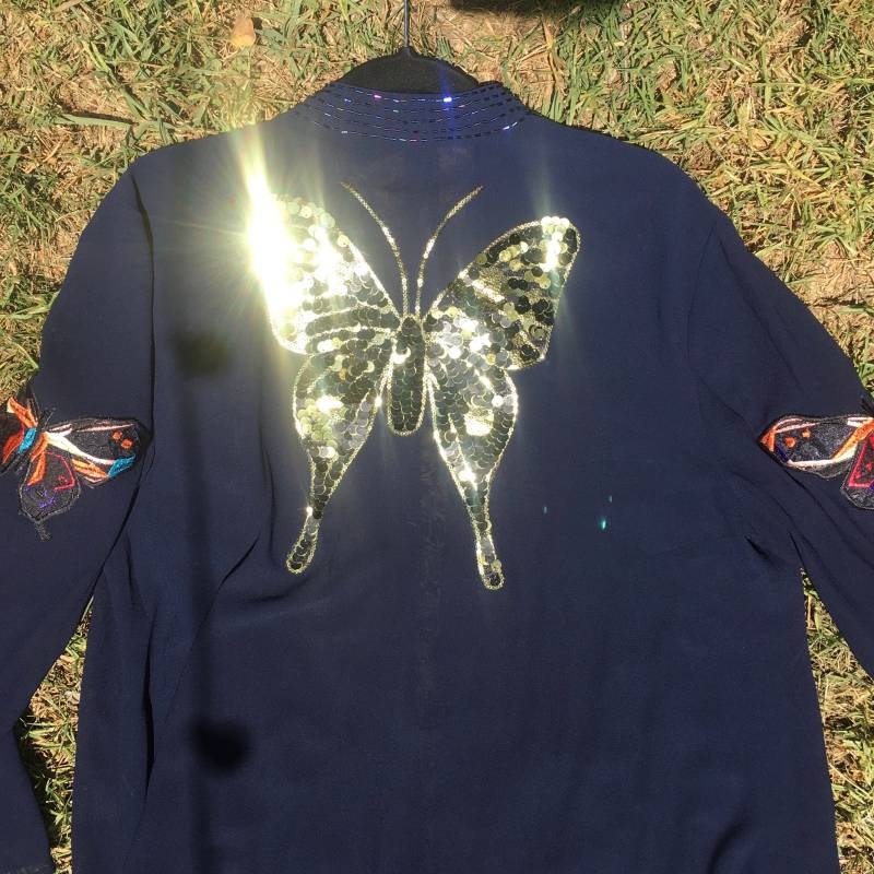 Große Marine Schwimmbluse Mit Pailletten Schmetterlingen Große Marine Schwimmbluse Mit Pailletten Schmetterlingen von JackedByJill