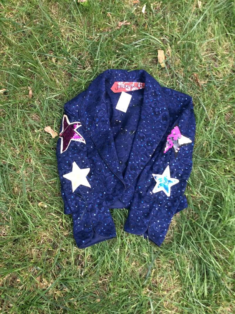 Navy Jacke Spitze Cover Up Leichte Festivaljacke Sterne Und Mond Space Jacket Bolero von JackedByJill