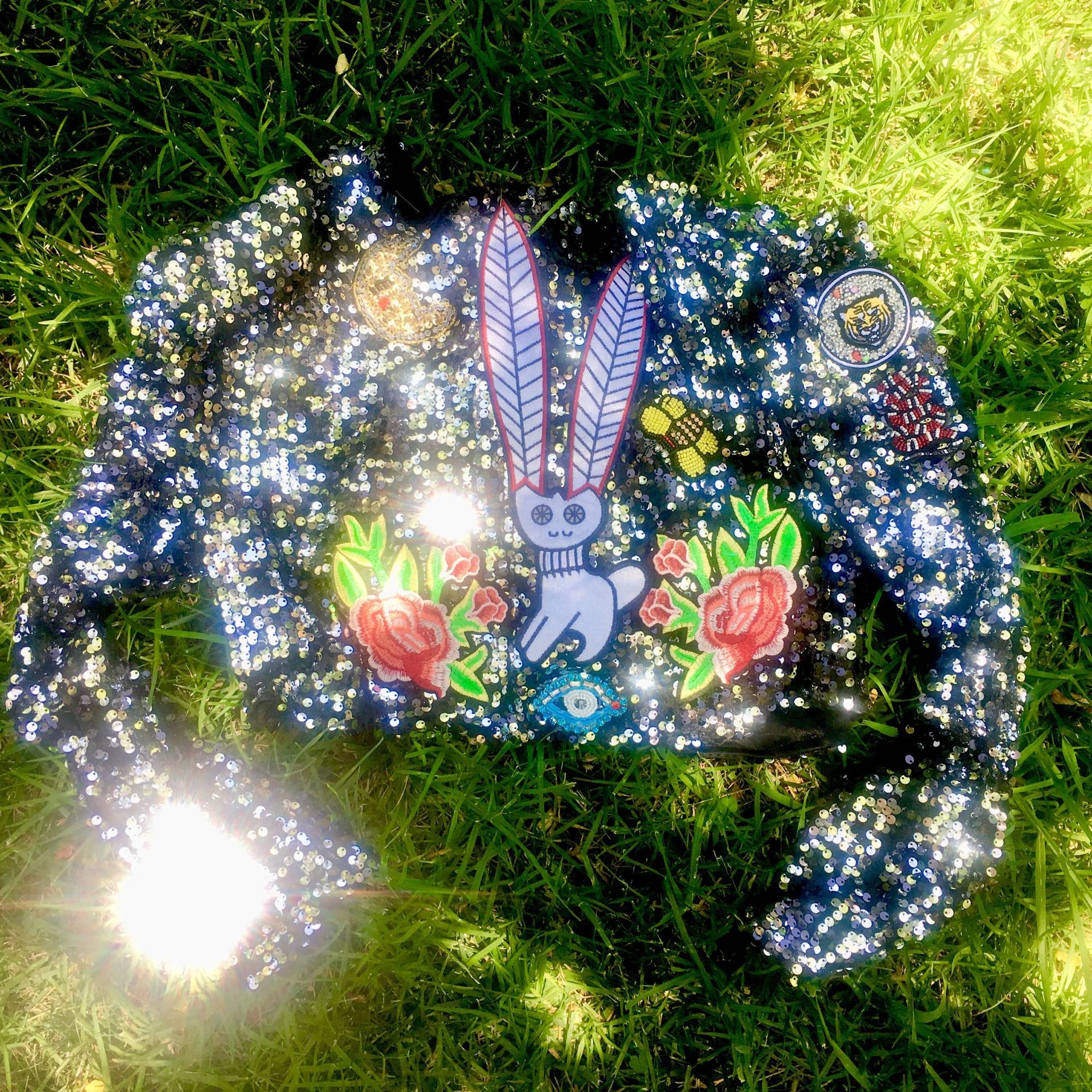 Schwarze Pailletten Jacke Festival Bunny Burning Man Cropped Paillettenjacke Schwarz Space Rabbit Bolero Schwarze Pailletten Jacke Festival Bunny Burning Man Cropped Paillettenjacke Schwarz Space Rabbit Bolero von JackedByJill