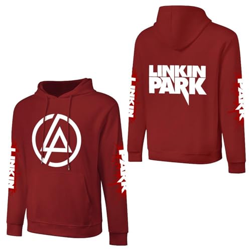 Hoodie L$in*k$in Herren Grafik Baumwolle Kapuzen-Sweatshirt Pa$rk Langarm Kapuzenpullover für Herren Logo gedruckt Fans Kleidung Pullover Top, Dunkles Purpurrot, M von Jackgaberd