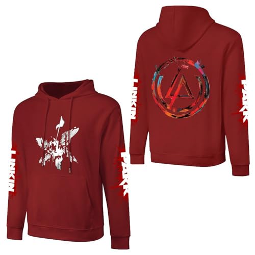 Hoodie L$in*k$in Herren Grafik Baumwolle Kapuzen-Sweatshirt Pa$rk Langarm Kapuzenpullover für Herren Logo gedruckt Fans Kleidung Pullover Top, Dunkles Purpurrot, M von Jackgaberd