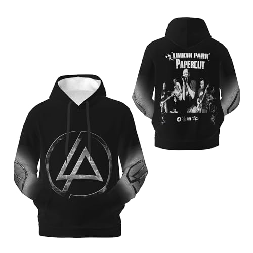Schwarzer Fleece-Hoodie L$in*k$in Herren-Kapuzen-Sweatshirt Pa$rk Langarm-Kapuzenpullover für Herren Logo bedruckte Fans Kleidung Pullover Top, Schwarz , L von Jackgaberd