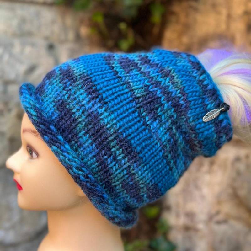 Handmade Dreadlock Hat - 100% Pure Wool Ocean Blue Knitted Slouchy Tam Beanie Handgemachte Dread-Mütze Schurwolle Ozeanblau von JackiandJack
