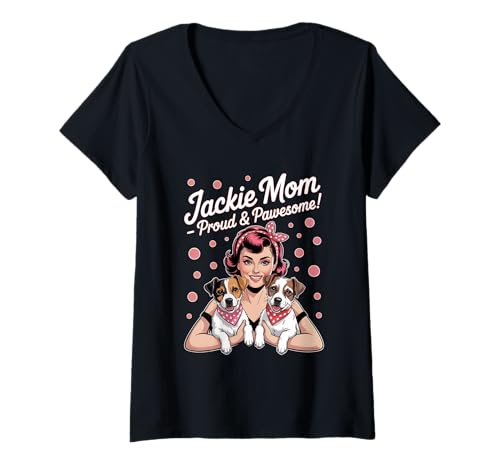 Damen Jackie Russell Terrier Mom Pawesome JRT Geschenk für Frauen T-Shirt mit V-Ausschnitt von Jackie Pawesome JRT Mom Gift Apparel