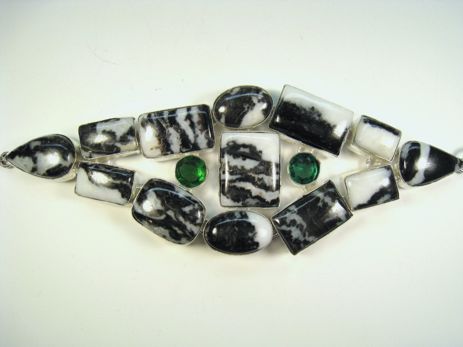 Schwarz/Weiß Jaspis & Grün Quarz Armband - 925 Sterling Silber Schwarz/Weiß Jaspis & Grün Quarz Armband - 925 Sterling Silber von JackiesJewelryBooks