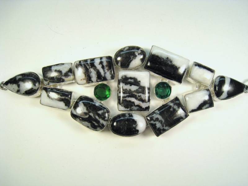 Schwarz/Weiß Jaspis & Grün Quarz Armband - 925 Sterling Silber Schwarz/Weiß Jaspis & Grün Quarz Armband - 925 Sterling Silber von JackiesJewelryBooks