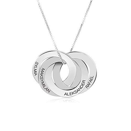 925 Sterling Silber personalisierte russische Ring Namenskette Custom Made mit 4 Namen von Jacklin F