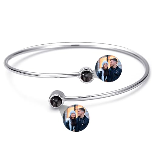 Benutzerdefinierte Foto-Armband mit Bild im Inneren, kundenspezifische Projektion Armreif Armbänder mit Fotos, personalisierte Foto Projektion Armband, Kreis Foto Armbänder für Frauen / Männer von Jacklin F