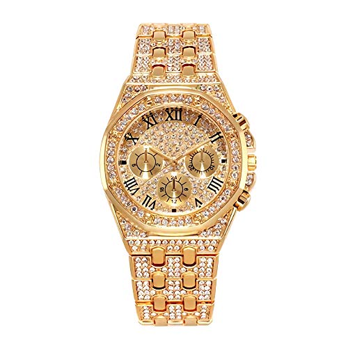 Jacklin F Luxus Herrenuhr Bling Bling Modeschmuck Kristall Diamant Strass Damenuhren Stahlband Armband Runde Zifferblatt Analoge Uhr Armband Kleid Wristwatche Hip Hop Royalty Herrenuhr von Jacklin F