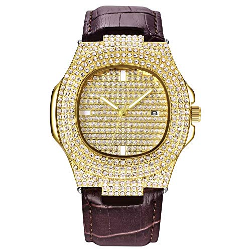 Jacklin F Luxus Herrenuhr Bling Bling Modeschmuck Kristall Diamant Strass Damenuhren Stahlband Armband Runde Zifferblatt Analoge Uhr Armband Kleid Wristwatche Hip Hop Royalty Herrenuhr von Jacklin F