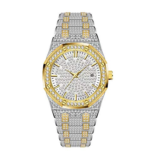 Jacklin F Luxus Herrenuhr Bling Bling Modeschmuck Kristall Diamant Strass Damenuhren Stahlband Armband Runde Zifferblatt Analoge Uhr Armband Kleid Wristwatche Hip Hop Royalty Herrenuhr von Jacklin F