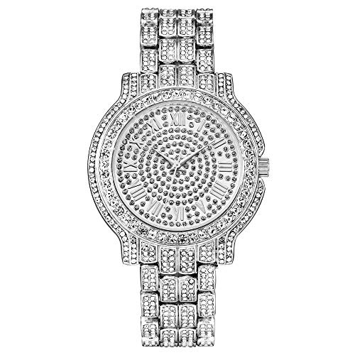 Jacklin F Luxus Herrenuhr Bling Bling Modeschmuck Kristall Diamant Strass Damenuhren Stahlband Armband Runde Zifferblatt Analoge Uhr Armband Kleid Wristwatche Hip Hop Royalty Herrenuhr von Jacklin F