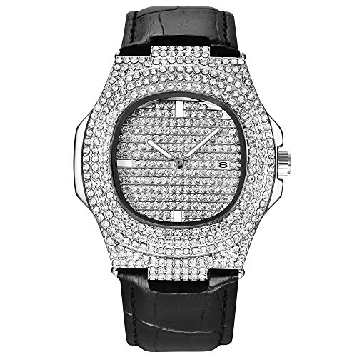 Jacklin F Luxus Herrenuhr Bling Bling Modeschmuck Kristall Diamant Strass Damenuhren Stahlband Armband Runde Zifferblatt Analoge Uhr Armband Kleid Wristwatche Hip Hop Royalty Herrenuhr von Jacklin F