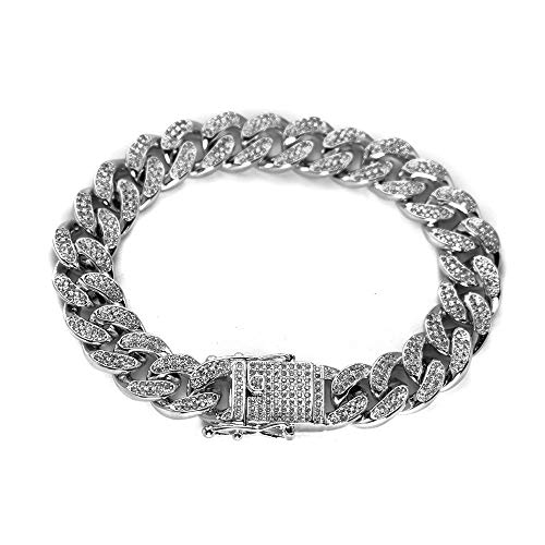 Hip Hop Cuban Link Armband für Männer 12mm Iced Out CZ Armband Edelstahl Armband Curb Cuban Chain von Jacklin F