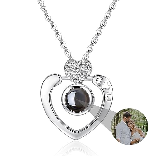 Ich Liebe Dich Halskette 100 Sprachen Projektion Halskette, 925 Sterling Silber Custom Foto Halskette herzförmige Schneeflocke Anhänger, Weihnachten Geburtstag personalisierte Geschenk für Frauen von Jacklin F