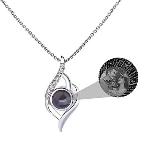 Ich liebe dich Halskette 100 Sprachen Personalisierte Herz Foto Halskette Projektionshalskette Sterling Silber Rose Gold Benutzerdefinierte Liebesanhänger von Jacklin F