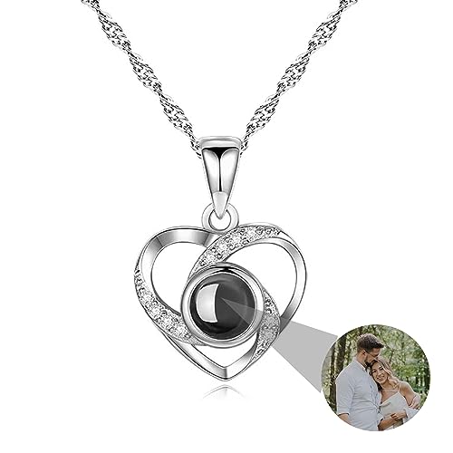 Ich Liebe Dich Halskette 100 Sprachen Projektion Halskette, 925 Sterling Silber Custom Foto Halskette herzförmige Schneeflocke Anhänger, Weihnachten Geburtstag personalisierte Geschenk für Frauen von Jacklin F