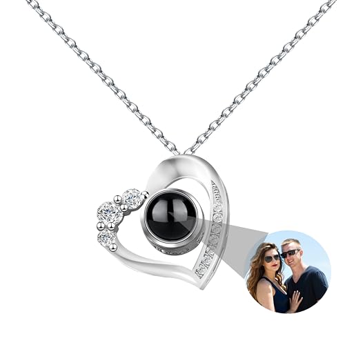 Ich liebe dich Halskette 100 Sprachen Projektion Halskette, 925 Sterling Silber Custom Foto Halskette herzförmige Schneeflocke Anhänger, Weihnachten Geburtstag personalisierte Geschenk für Frauen von Jacklin F