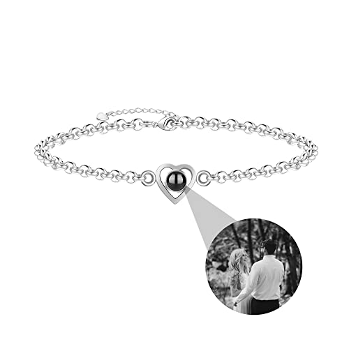 Jacklin F Benutzerdefinierte Foto Projektion Armband, personalisierte Armband mit Bild innen, Benutzerdefinierte Foto Liebe Herz Projektion Anhänger Armband Memorial Schmuck Geschenk für Frauen von Jacklin F