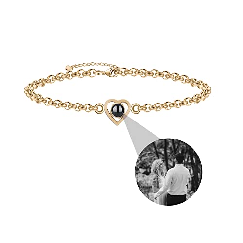 Jacklin F Benutzerdefinierte Foto Projektion Armband, personalisierte Armband mit Bild innen, Benutzerdefinierte Foto Liebe Herz Projektion Anhänger Armband Memorial Schmuck Geschenk für Frauen von Jacklin F