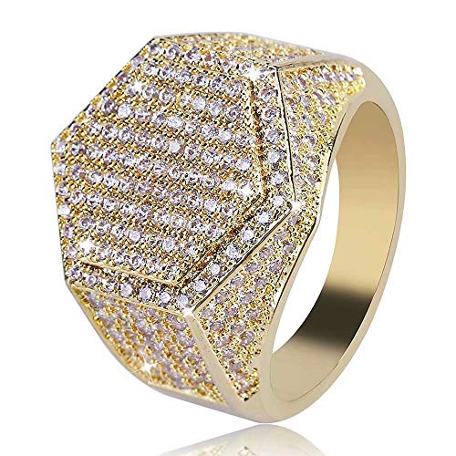 Jacklin- F Hip Hop Ringe Bling Crystal Hexagon Form Ring Rapper Fingerring Iced Out CZ Gold/Silber vergoldet Schmuck für Männer/Frauen von Jacklin- F