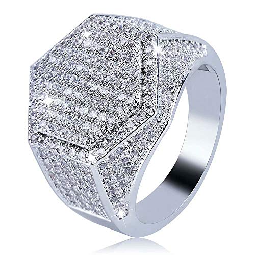 Jacklin- F Hip Hop Ringe Bling Crystal Hexagon Form Ring Rapper Fingerring Iced Out CZ Gold/Silber vergoldet Schmuck für Männer/Frauen von Jacklin- F