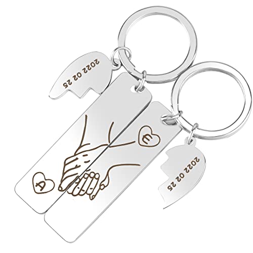 Jacklin F Personalisierter Schlüsselanhänger für Paare, 2-teiliges Paar-Schlüsselanhänger-Set, individuell gravierter Name und Datum, Herz, Puzzles, Schlüsselanhänger, Hand in Hand, Schlüsselanhänger von Jacklin F