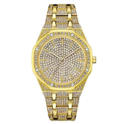 Jacklin F Luxus Herrenuhr Bling Bling Modeschmuck Kristall Diamant Strass Damenuhren Stahlband Armband Runde Zifferblatt Analoge Uhr Armband Kleid Wristwatche Hip Hop Royalty Herrenuhr von Jacklin F