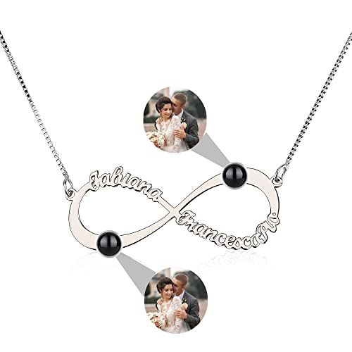 Personalisierte Foto Projektion Halskette Infinity Namenskette mit 2 Namen 925 Sterling Silber Halskette Projektionshalskette mit Bild innen für für Muttertag Frauen ​Frau Schlüsselbein Halskette von Jacklin F