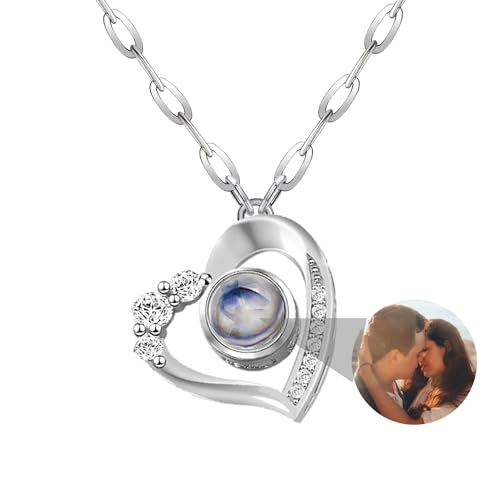 Personalisierte Fotokette Individuelle Fotoprojektion Halskette Runde Anhänger Halskette mit Foto Innen Sterling Silber Projektionshalskette Individuelle Schmuck Geschenke für Frauen Mädchen von Jacklin F