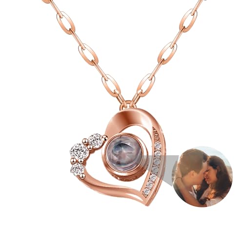 Personalisierte Fotokette Individuelle Fotoprojektion Halskette Runde Anhänger Halskette mit Foto Innen Sterling Silber Projektionshalskette Individuelle Schmuck Geschenke für Frauen Mädchen von Jacklin F