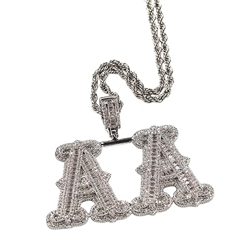 Personalisierte Iced Out Halskette für Herren Benutzerdefinierte Hip Hop Namenskette Simulierter Diamant A-Z/Nummer 0-9 Anfangsbuchstabe Anhänger Halskette mit Tenniskette/Seilkette für Damen Herren von Jacklin F