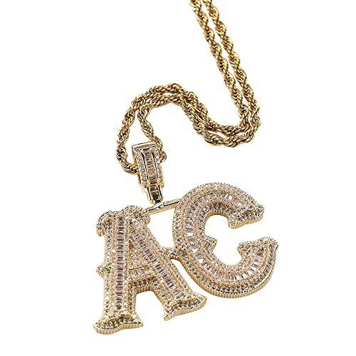 Personalisierte Iced Out Halskette für Herren Benutzerdefinierte Hip Hop Namenskette Simulierter Diamant A-Z/Nummer 0-9 Anfangsbuchstabe Anhänger Halskette mit Tenniskette/Seilkette für Damen Herren von Jacklin F