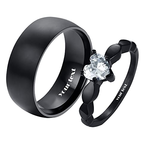 Personalisierte Paare Ringe Custom Matching Promise Ringe für Paare Sein und Ihr Schwarzes Ring-Set Titan Stahl Jubiläum Eheringe Verlobungsringe für Männer Frauen von Jacklin F